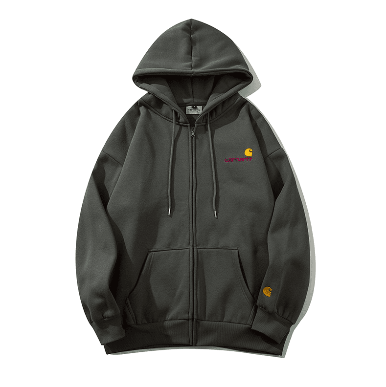 Carhartt WIP Carhartt WIP Logo Embroidered Hoodie Jacket Grey