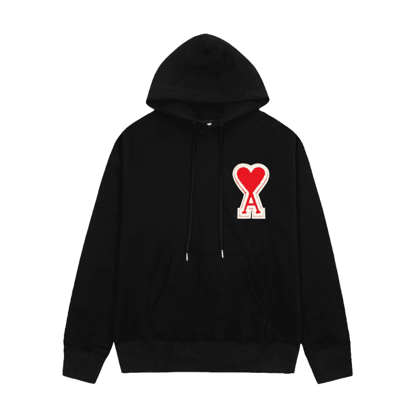 Ami Paris Ami Paris Black Hoodie with Heart Logo Patch Black