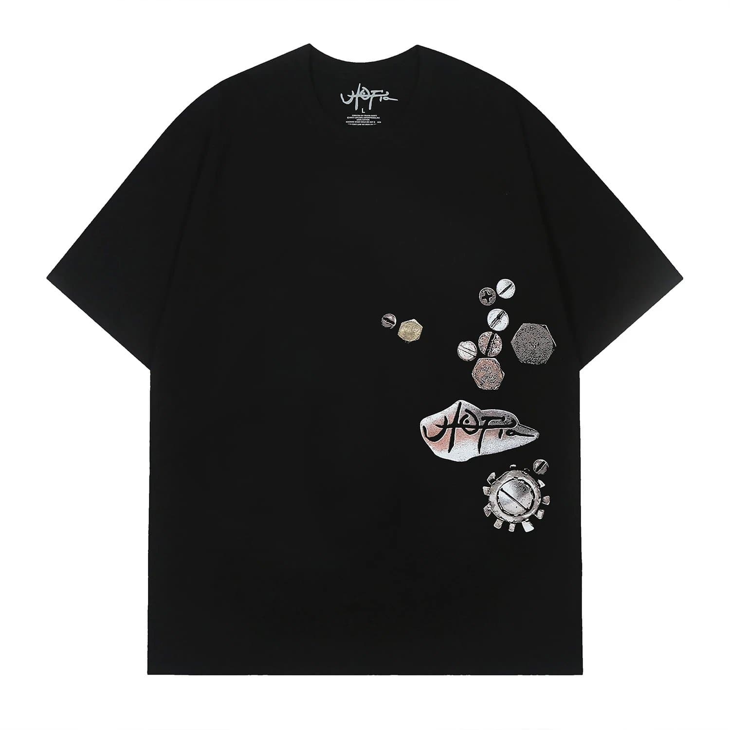 HOFII HOFII Black Graphic T-Shirt with Metallic Embroidery Black