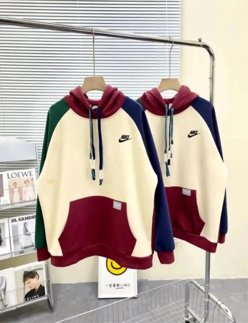Nike Nike Colorblock Hoodie in Cream, Green, and Burgundy Cream