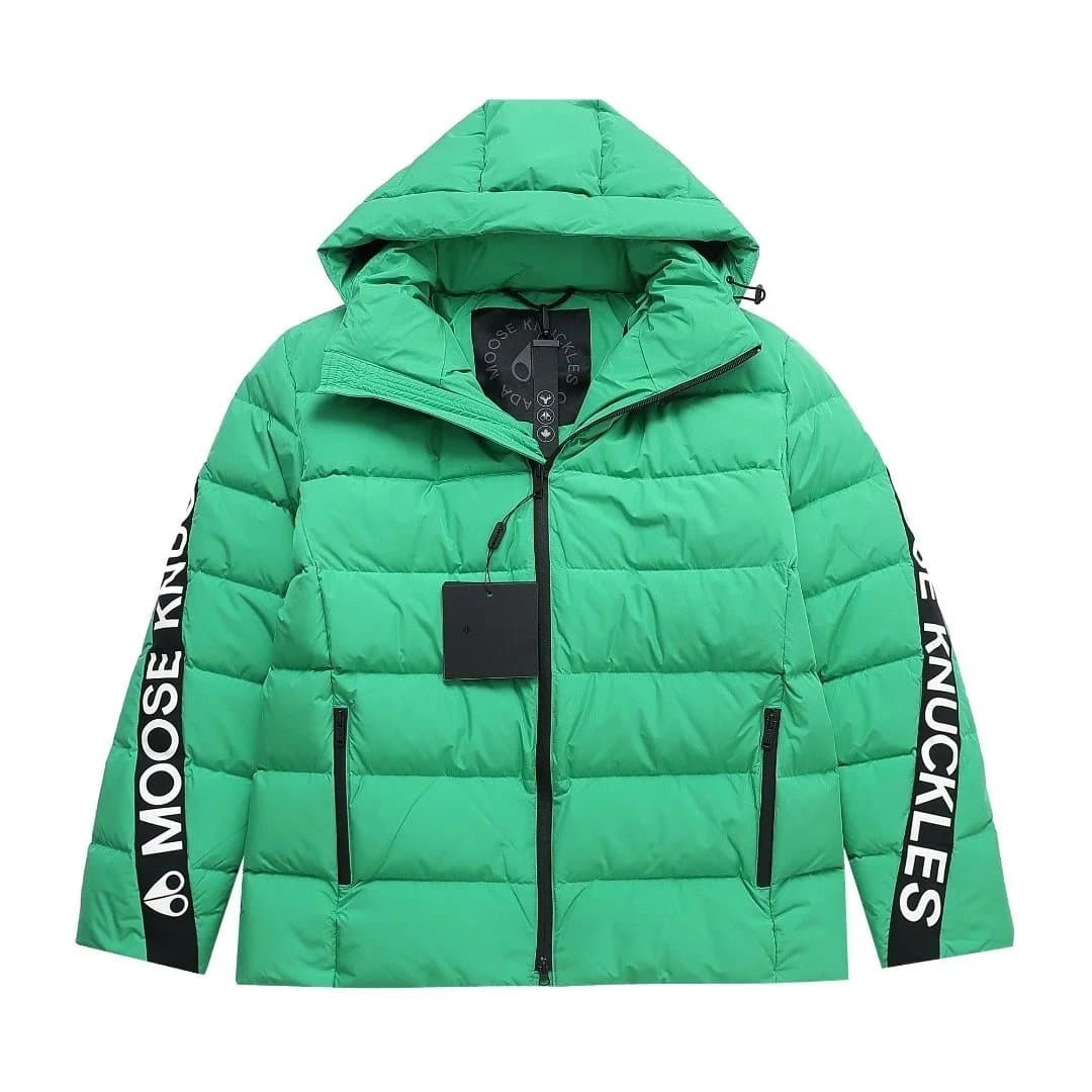 Moose Knuckles Green Puffer Jacket with Hood