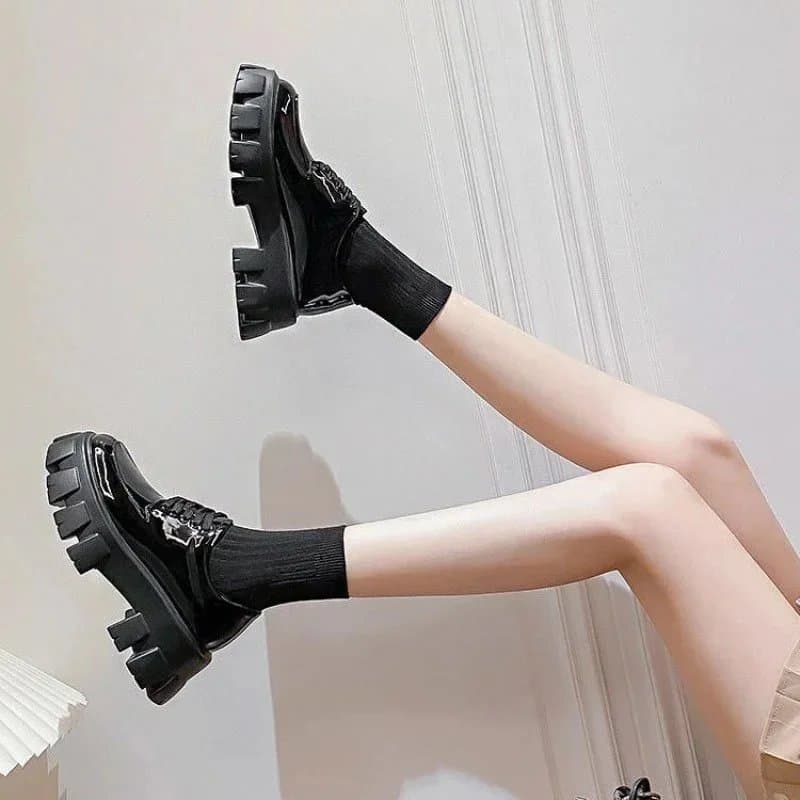 Black Patent Leather Platform Loafers Black