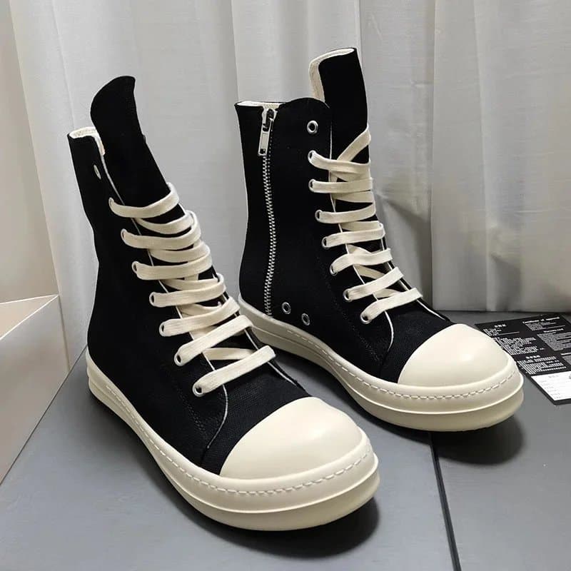Rick Owens Black & White High-Top Sneakers