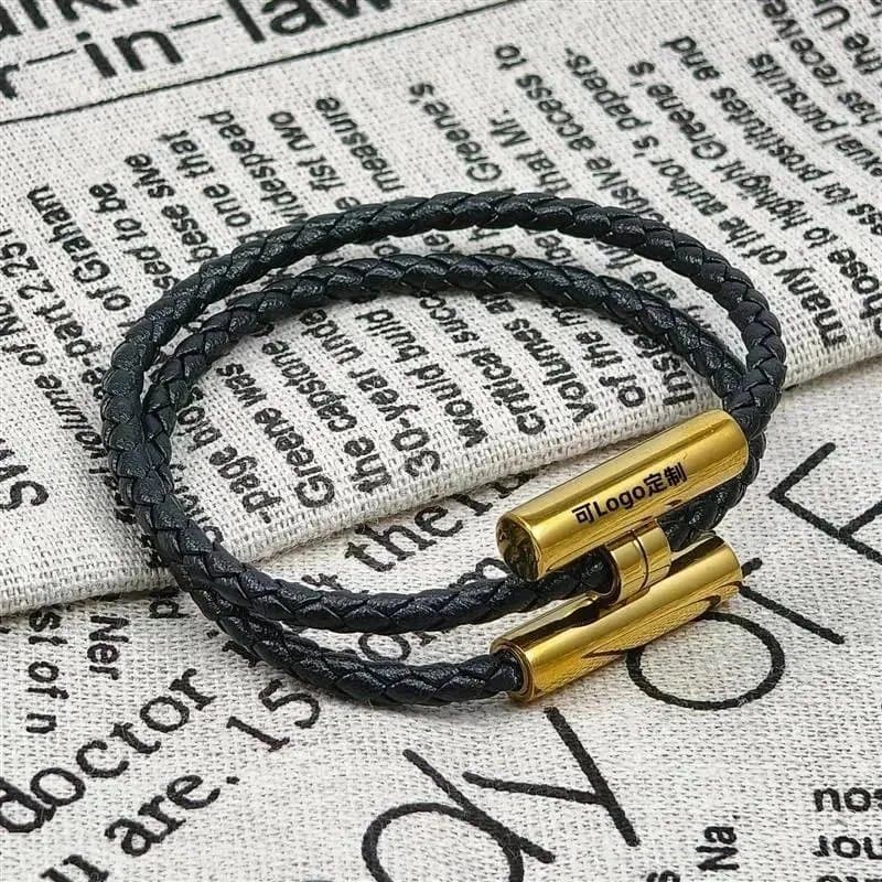 Hermès Hermès Braided Leather Bracelet with Gold Clasp Black thumb 3